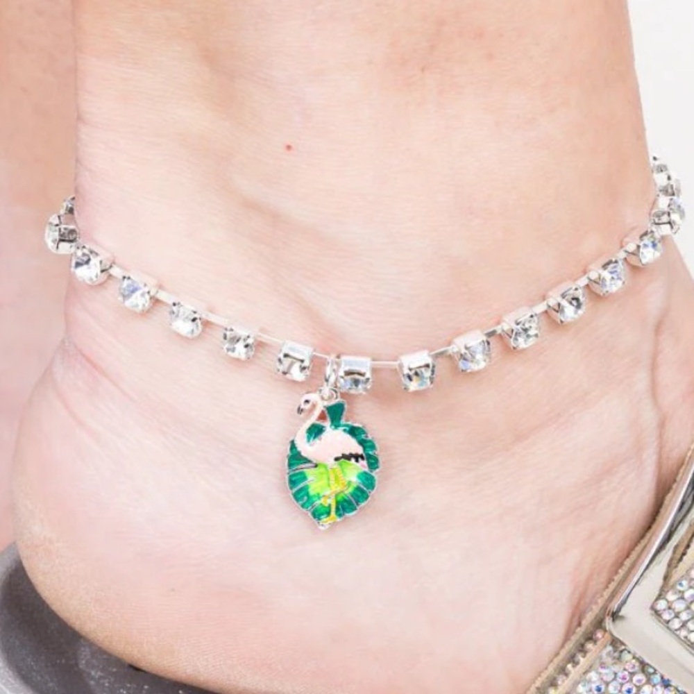 Silver Anklet with Flamingo Charm